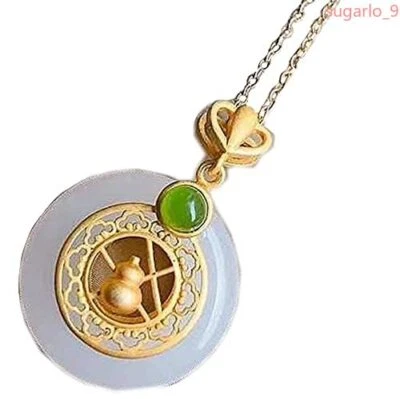 天然海天白色玉葫芦吊坠项链中国工艺女士珠宝首饰 — 第 1/4 张图片