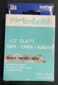 Brother P-touch Embellish Tape for Label Maker 1/2" Black on Silver Lace Pattern - Picture 1 of 1