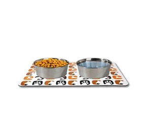 KARLIE Napfunterlage MAGNETMATTE mit 2 Näpfen gemustert für Katzen und Hunde - Bild 1 von 1