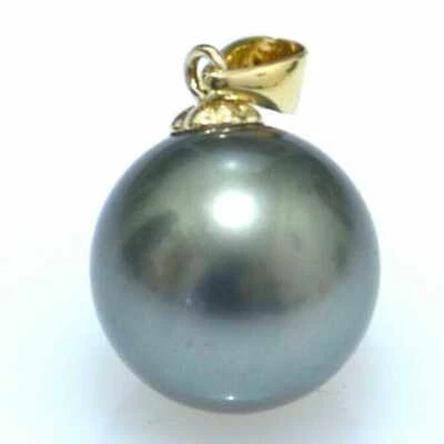 Classic Natural 16mm black round shell pearl 14k gold necklace New Zodiac - Image 1 of 3