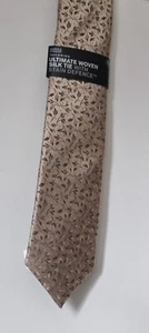 Bnwt M & S Beige Brown Shiny Patterned Silk Tie Wedding Special Occasion New - Picture 1 of 3