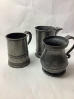 3 large Antique Pewter Tankards Very Old 19th Century Flower Arrangement
