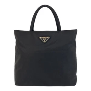 PRADA Tessuto Triangle with logo Tote Bag handbag Black SilverHardware Nylon - Picture 1 of 9