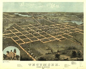 Vintage 1868 Map Tecumseh, Lenawee Co., Michigan USA POSTER PRINT WALL DECOR - Picture 1 of 1