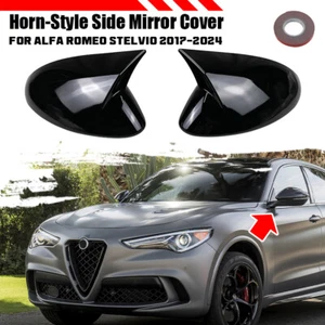 Gloss Black Side Rearview Mirror Cap Cover For Alfa Romeo Stelvio 2017-2024 - Picture 1 of 4