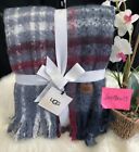 New!  Ugg Home Throw,Blanket Fringed  50"X 70", Navy Multi Long Beach Polyester