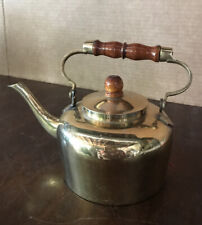 Vintage Brass Tea Kettle Pot  Wooden Handle Shiny by 8 x 7 X 4" wood finial mcm