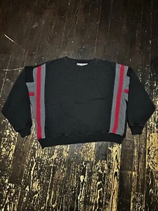 VTG 90s JERZEES Sweatshirt Striped Crewneck Mens XL Boxy Color Block Black Red - Picture 1 of 6