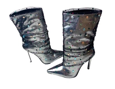 Azalea Wang Women's Liora Black/Metallic Rhinestone  Boot Size 8 New In Box - Image 1 of 4