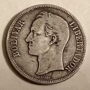 1935 Venezuela Silver 5 Bolivares cd - Picture 1 of 2