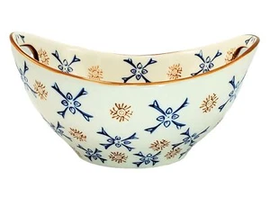 Temptations Atomic Flower Ceramic Oval Vegetable Serving Bowl Blue/Gold/Ivory - Picture 1 of 8