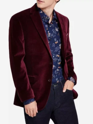 Alfani Mens Size 40R Burgundy Velvet Slim-Fit Two-Button Blazer Jacket - Image 1 of 4