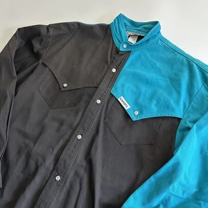 Camicia western vintage Western Limits Houston Tx USA Brush-POPPER Slammers Med - Foto 1 di 9