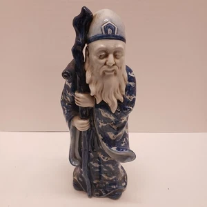 JAPANESE KUTANI JUROJIN GOD OF WISDOM STATUE HAND PAINTED COBALT BLUE AND WHITE - Picture 1 of 8
