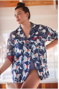 Anthropologie Cornelia O'Donovan Medium Sweet Dreams Pferd Flanell Pyjama Oberteil - Bild 1 von 3