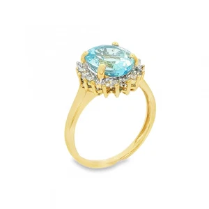 Anillo con racimo de diamantes y aguamarina de oro amarillo de 9 quilates - 0,27 quilates - Imagen 1 de 7