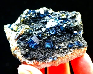 65g Natürliches Blaues Phantom Kubischer Fluorit Pyrit Mineral Präparat/Yogangxian - Bild 1 von 12