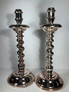 Set of 2 Vintage Barley Twist Metal Candlestick Holders Heavy 17 in. - Picture 1 of 13