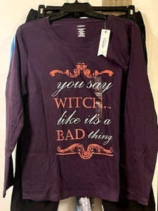 Womens Halloween Top Witch Dark Purple Large L Graphic Tee New NWT - Picture 1 of 1