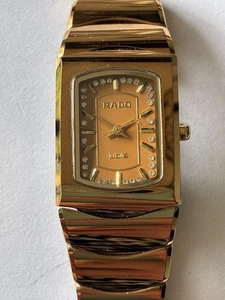 RADO Jubile Ladies Quartz Watch Gold Accent Black Dial 19mm Elegant Design - Picture 1 of 6