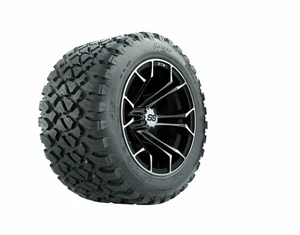 Set of 4 GTW 12" Spyder Black/Machined Golf Cart Wheels on 20X10-12 A/T Tires - Picture 1 of 7