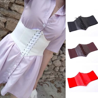 Women Elastic Wide Corset Belts PU Leather Slimming Shaping Tight High Waist - image 1 of 4