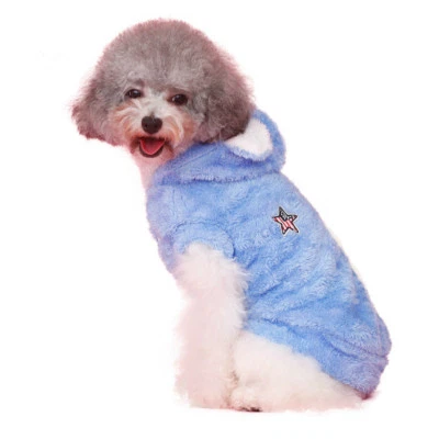 Casaco de lã azul com capuz de pelúcia quente para cachorros roupas de folga venda - Imagem 1 de 4