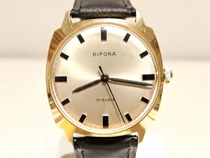VINTAGE LUXURY BEAUTIFUL CLASSIC GERMANY MEN'S GOLD PLATED WATCH "BIFORA" 17J - Picture 1 of 13