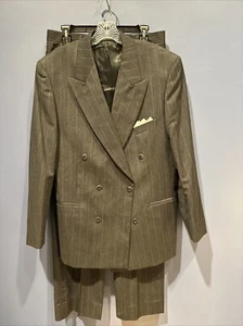 Bachrach Mens Wool Pin Stripe Suit, 32 X 31 Pants, Double Breasted Gangster - Picture 1 of 11