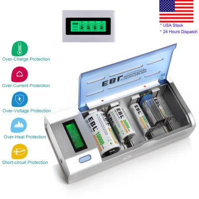 LCD Smart Battery Charger For AAA AA C D 9V Ni-MH Ni-CD Rechargeable Batteries - Image 1 of 4