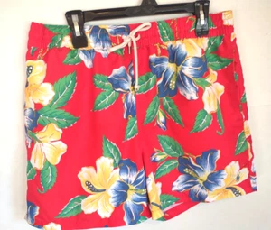 Polo Ralph Lauren Tropical Floral Print Swim Board Shorts Men XL Bold Red Beach - Picture 1 of 12