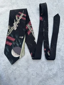 Vtg SPACE STATION & SHUTTL NASA LE SUIS BLACK DESIGNER NECKTIE TIE - Picture 1 of 10