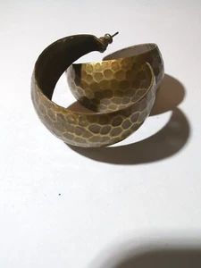 Vintage Brass Colored Wide Hoop Earrings - Picture 1 of 6