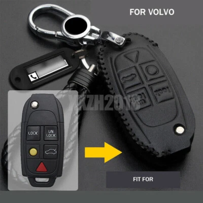 Funda protectora de cuero negra con llavero abatible para VOLVO S60 S80 V70 XC70 XC90 Foto 1 de 4