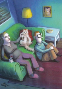 Postkarte: Dorthe Landschulz - Vor der Couch / Katze - Picture 1 of 1