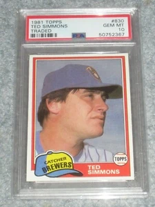 1981 Topps Traded Baseball #830 Ted Simmons PSA 10 Gem Mint - Picture 1 of 2