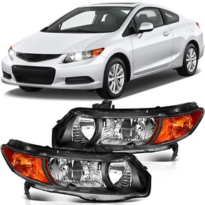 Headlight Assembly For 2006-2011 Honda Civic Coupe 2Dr Black Housing Left+Right - Picture 1 of 8