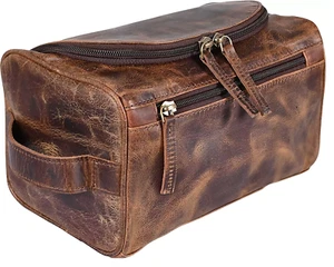 Genuine Leather Toiletry Bag Hanging Dopp Kit Shaving Kit Travel Case Men Women - Picture 1 of 6