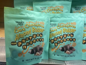 2 PACKS Trader Joe’s Dark Chocolate Almond Butter Filled Pretzel Nuggets 8 oz - Picture 1 of 3