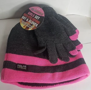 Juego de Sombrero y Guante para Niñas Polar Extremo Gris y Rosa - Talla Única - NUEVO - Imagen 1 de 8