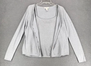 Express Tricot Formal Pullover Trägertop Set Gr. L Silber Metallic Flecken Langarm - Bild 1 von 12