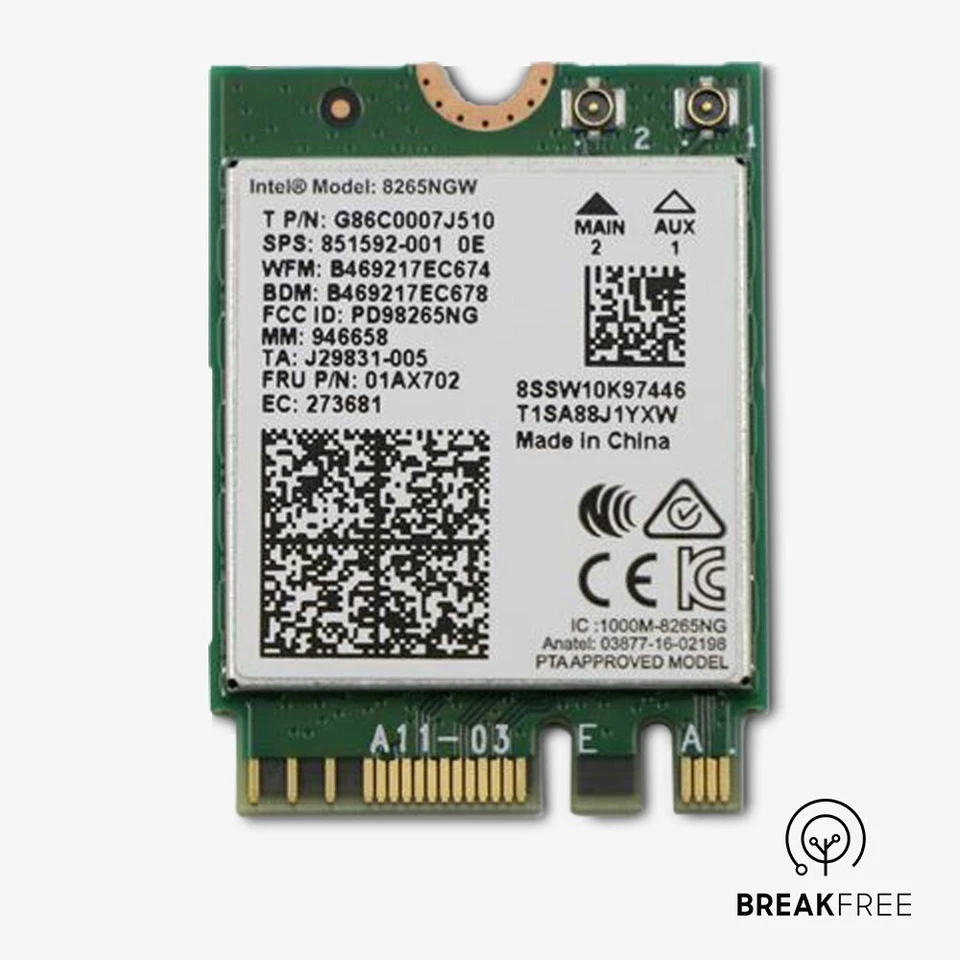 Intel 8265NGW 01AX702 Wireless AC Dual Band Network & Bluetooth 4.2 Card  - Image 1 of 1