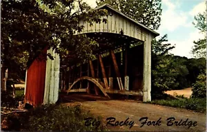 Postcard Parke County Indiana Mansfield Big Rocky Fork Covered Bridge Vintage - Picture 1 of 2