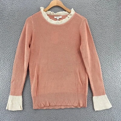 Skies Are Blue Sweater Womens Small Pink Ruffle Neck Pullover Crochet Detail NWT - Image 1 of 4
