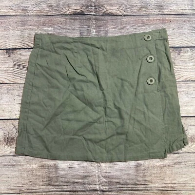 ModCloth Women’s 14 Green Linen Blend Faux Wrap Mini Skirt Button Front - Image 1 of 4