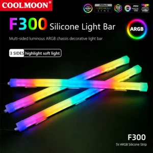 CoolMoon F300 5v ARGB 3-Pin Silicone 26 LED PC Case Light Bar Strip 30cm 3 sided - Picture 1 of 3