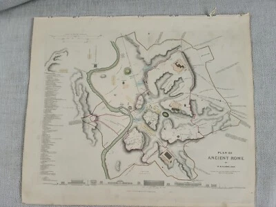 Bonito mapa grande y coloreado de la Antigua Roma. 1846.  Original.  Foto 1 de 4