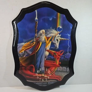 Imagen y reloj de fantasía vintage Stormchaser Wizard Dragon Unicorn Sue Dawe funciona - Imagen 1 de 4