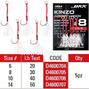 ASSIST HOOK  N°6 JATSUI KINZO (Confezione da 5 pezzi con filamenti) - Picture 1 of 1