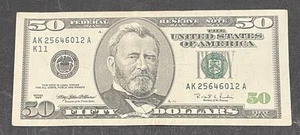 Series 1996 ~ Dallas $50 Fifty Dollar Bill Note FRN ~ АК25646012А ~ - Picture 1 of 2